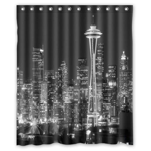 Unique and Generic Shower Seattle black and white city skyline Curtain Custom Printed Waterproof fabric Polyester Bath Curtain 60"(w) x 72"(h) Inches-Bathroom Decor Shower Curtain