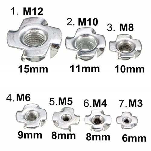 New 10Pcs/Set M3/M4/M5/M6/M8/M12 Carbon Steel Four Prong Furniture T Nuts Inserts Wood Zinc Plated Fastener M4x8mm