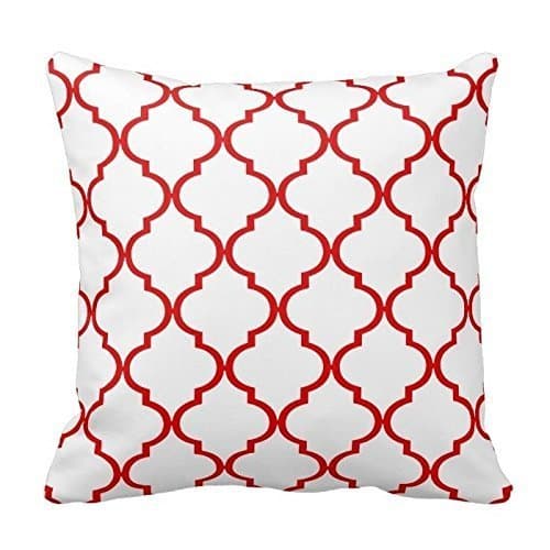 chenwenyanouzhou Red and White Decorative Cushion Covers Throw Pillow Case Moroccan Quatrefoil Pattern Print Square 18X18 Inch