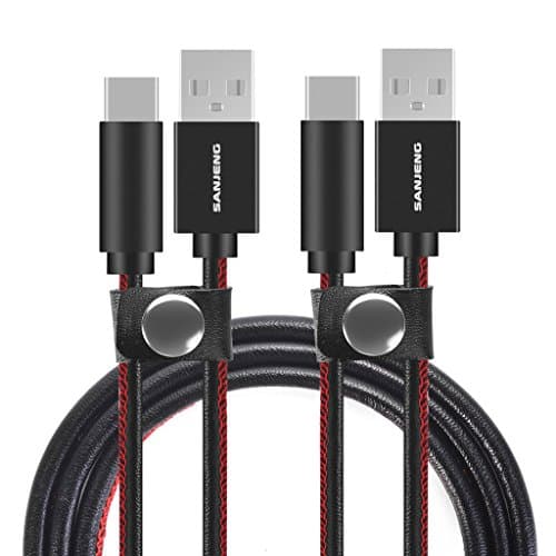 USB Type-C Cable, SANJENG USB 2.0 to USB C Fast Charging Data Transfer Leather Cable/Powerline for Google Pixel XL, Samsung S8 Plus, Nexus 6P, LG G6 G5 V20, HTC 10 and more (2 Pack, 3.3ft 5ft) black
