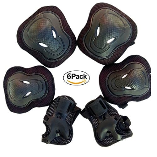 Adjustable Protective Gear Pads Knee/Elbow/Wrist Black Safety Guards 6-Piece Set for Cycling, Roller Skating, Skateboard,Bmx, Tactical Military,Climbing