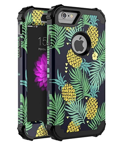 Miubox iPhone 6 Case,iPhone 6s Case Three Layer Bumper Heavy Duty Anti-Scratch Non-fingerprint Comfortable Holding Cute Protective Case For Girls Women (Black Pineapple)
