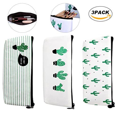 MerryMore Canvas Pencil Case Large Capacity Pencil Holders Cute Cactus Pencil Pounches 3 Pack