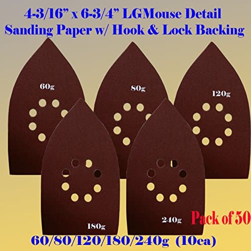 50 Assorted (60/80/180/120/240 Grits) Large Mouse Detail Sander Sandpaper Sanding Paper Hook & Loop Assorted 60 80 120 180 240 320 Grits for Black and Decker Mega Mouse Cyclon Sandstorm F