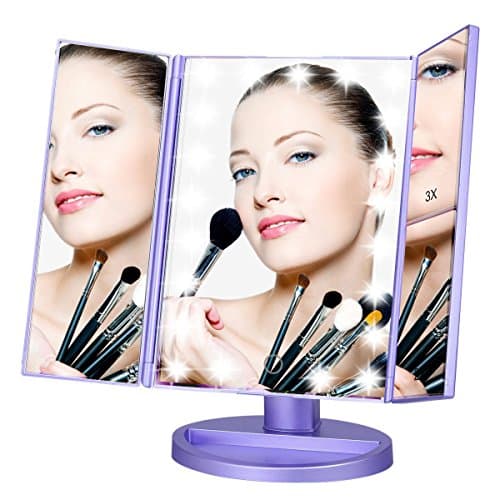 LEJU Makeup Mirror/Natural Daylight Lighted Vanity Mirror with Touch Screen Dimming, Detachable 10X Magnification Spot Mirror, Two Power Supply Mode (Purple)