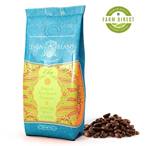 Seven Beans Coffee Company's"Eka" Whole Bean Coffee - Medium Roast - Single Origin FARM DIRECT - Breakfast Blend - Indian Gourmet Coffee (Pack of 1)