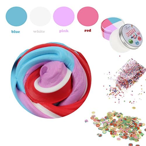 Fluffy Slime - Multicolored Fluffy Floam Slime Stress Relief Scented Sludge, Multicolored Foam ball and Fruit Slices 7Oz- By Flaurie