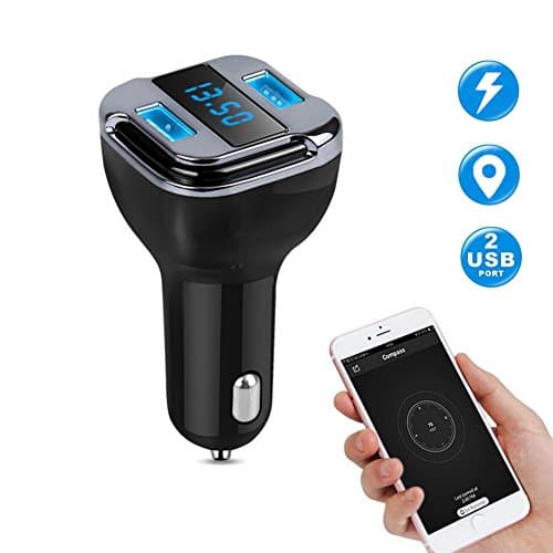 Car Charger Tracker, Colisivan 4.2A Dual USB Quick Charge Smart Car Charger with Vehicle GPS Locator Real Time Tracking for iPhone, iPad, Galaxy S8, LG, Nexus & More (Black)