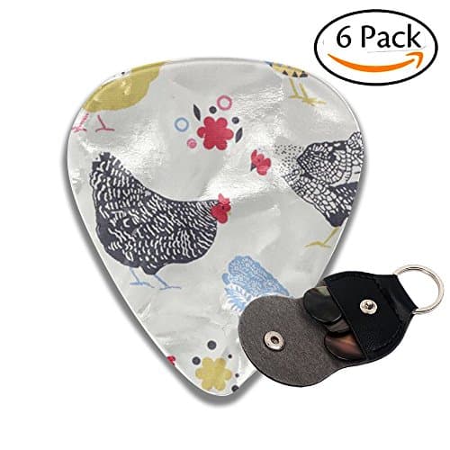 Cartoon Chicken Celluloid Guitar Picks 6 Pack Includes Thin, Medium, Heavy & Extra Heavy Gauges