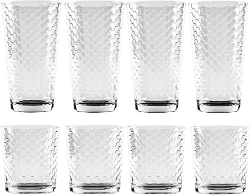 Finest Quality Drinking Glassware ~ 4 Double Old Fashioned Glasses 13 oz and 4 Hiball 17 oz (Honeycomb)
