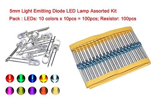 Cofufu 5mm Light Emitting Diode LED Lamp Assorted Kit for Arduino Warm White Red Yellow Green Blue Orange UV Pink Lights 100pcs (10 colors x 10pcs) + Free 100pcs Resistors