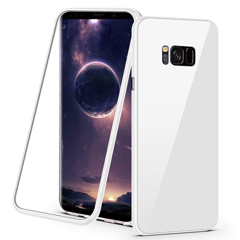 UMTITI Compatible Samsung Galaxy s8 Plus Case, Full Body with Built in Screen Protector Magnetic Adsorption Color Tempered Glass Magnet Cover (White)