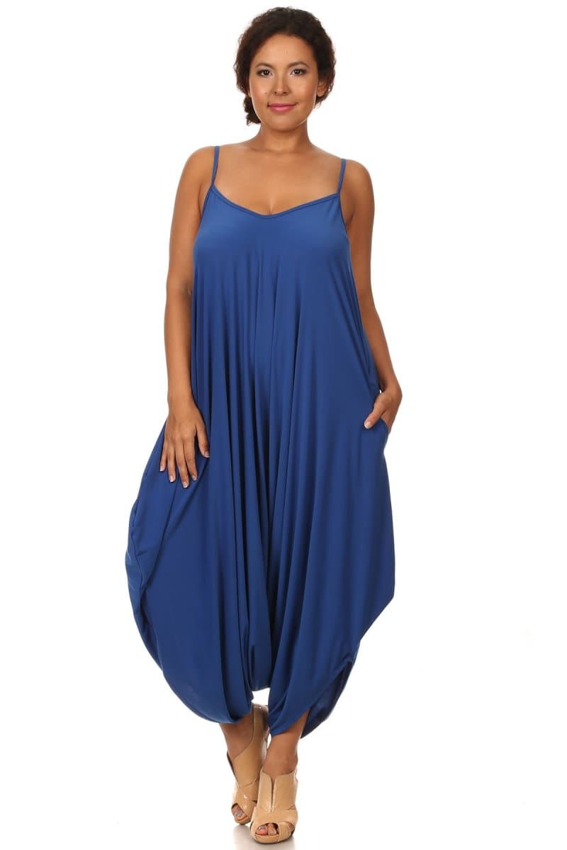 PB COUTURE Womens Plus Size Spaghetti Strap V Neck Loose Fit Harem Jumper Overall