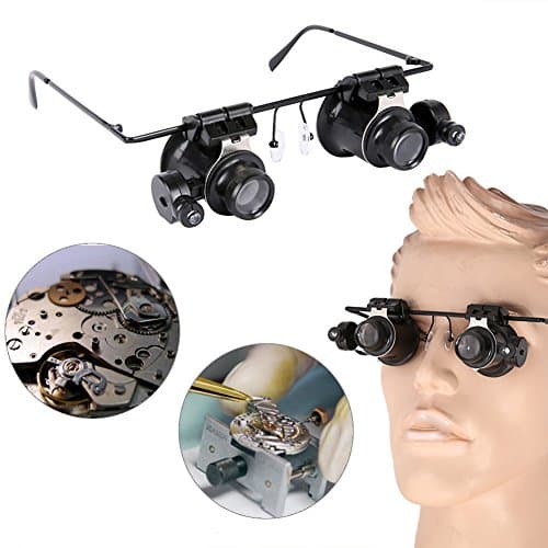 Magnifying Glasses with Light - QcooLyzrt High Powered Magnifying Goggles for Watch Jewelry Repair Magnification Lenses 20X