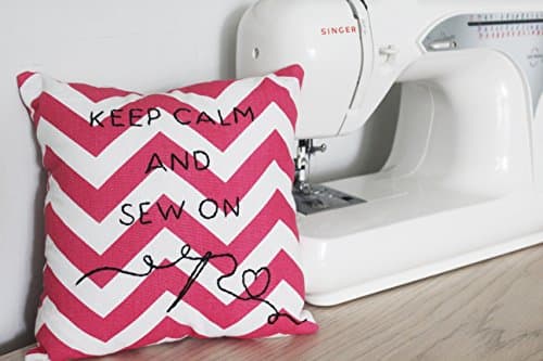 Keep Calm and Sew On Pink Chevron Throw Pillow