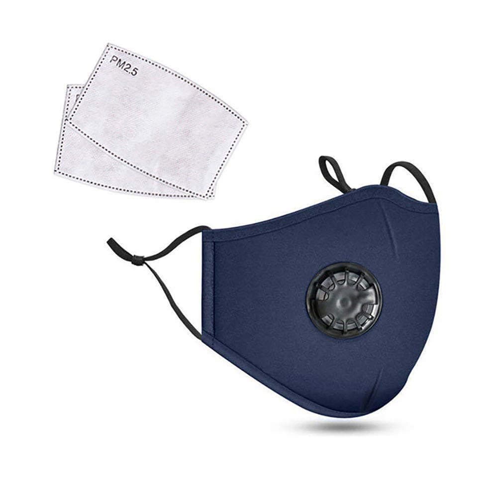 PM 2.5 Air Pollution Masks with 2 Air Filter Cotton Sheet Washable Reusable Anti Dust Smoke Face Mask Respirator with Adjustable Straps (1pcs, Navy Blue)