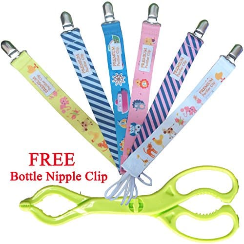 Premium Pacifier Clip (6 Pack) With Unisex Stylish Designs - The Best Pacifier Clip For Teething Ring, Pacifier Holder, Boy And Girls - Unique Baby Shower Gift - Free Bottle Nipple Clip.