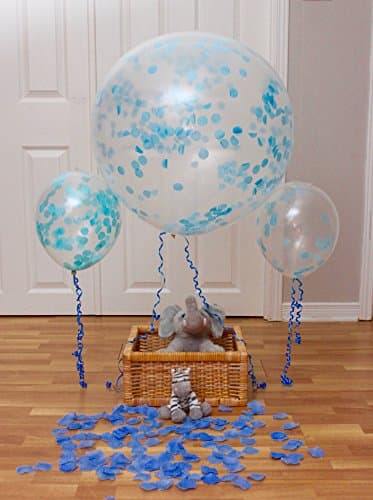SHIMMER & CONFETTI 15 Pack Large Blue Confetti Balloons with 5 Pieces 36-inch Confetti-Filled Balloons, 5 Pieces 12-inch Confetti-Filled Balloons and 5 Pieces Metallic Balloons with Foil Confetti for Christmas, Birthday Party Decorations