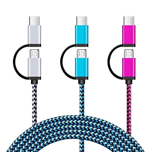 Micro USB Type C Cable, NonoUV 3-Pack 6ft 2 in 1 USB Charging & Sync Cable for Samsung Galaxy Note 8 S8 S8 plus, Pixel XL, Moto Z, LG V30 G5 G6 V20, Nexus 6P 5X, Nintendo Switch, Macbook, GoPro5