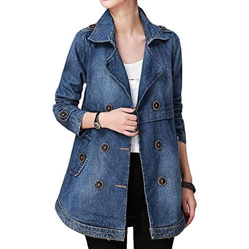 Women's Notch Collar Long Sleeve Button Embellished Denim Jacket