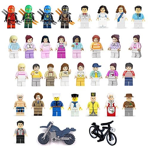 Minifigures Set of 32+2 Include Lego-Compatible Building Bricks Community Mini People and Accessories