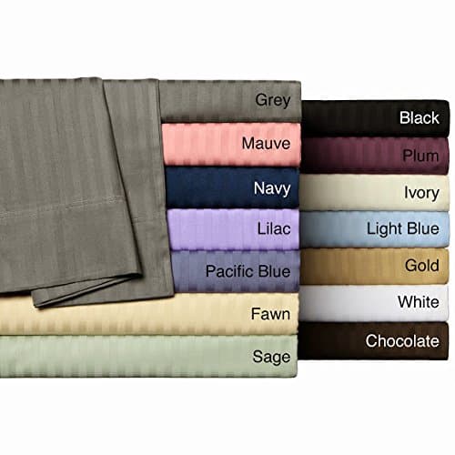 Ethereal Bedding 300-TC Sateen Super Soft 1-PC Luxury Fitted Sheet Emperor Stripe Navy Blue Fit Upto 15'' Inches Deep Pocket 100% Egyptian Cotton
