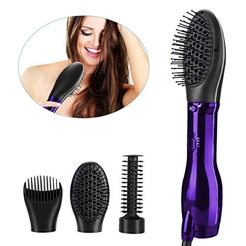 One-Step Hair Dryer & Volumizer-Multifunctional hot comb high-power home hair dryer,Salon Hot Air Paddle Styling Brush Negative Ion Generator Hair Straightener Curler Styler (3 in 1 purple)
