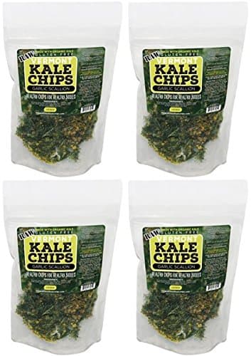 Vermont Kale Chips - 4 PACK: 1oz Garlic, Scallion Kale Chips, Raw, Gluten Free, Snack