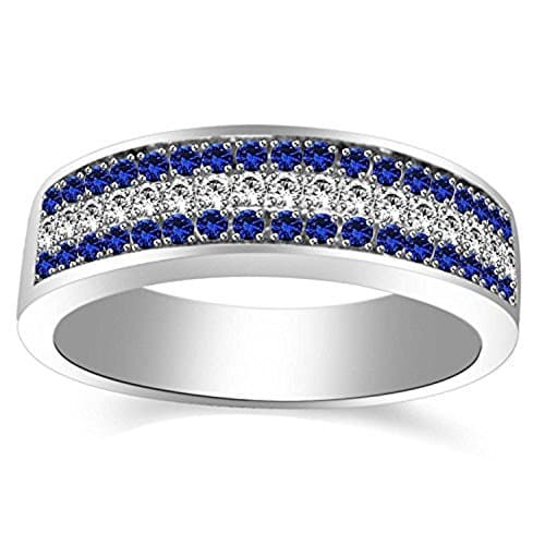 14K White Gold Plated Created Blue Sapphire & Created Simulated Diamonds Mens Engagement Wedding Band Ring (8) Alloy
