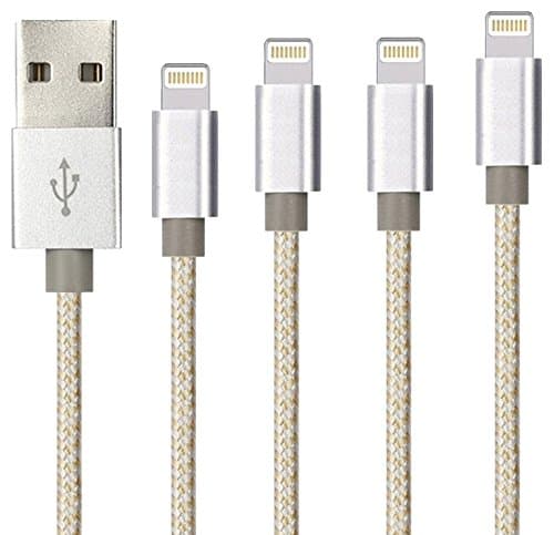 iPhone Charger, 4 Pack 3,6,6,10 Foot Extra Long Charging Cord - Nylon Braided 8 Pin To USB Lightning Charger For iPhone 7,5,5S,6,6S,6 Plus,iPad Air,Mini,iPod(Gold Silver)