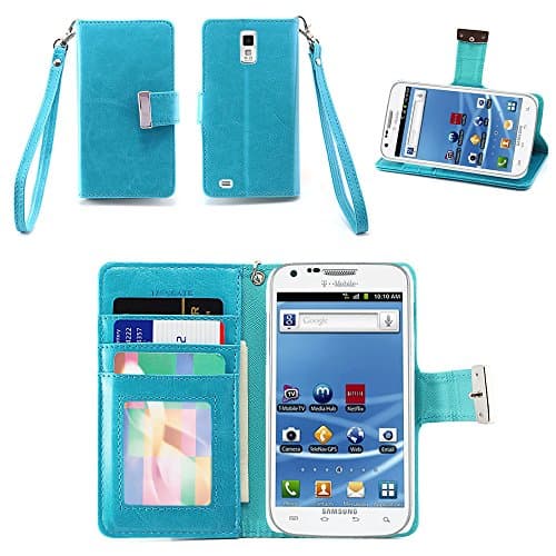 IZENGATE(TM) Executive Premium PU Leather Wallet Flip Case Cover Folio for Samsung Galaxy S2 SII T989 Hercules T-Mobile (Turquoise Blue)