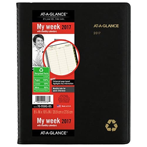AT-A-GLANCE Weekly / Monthly Appointment Book / Planner 2017, Recycled, 8-1/4 x 10-7/8", Black (70-950G-05)