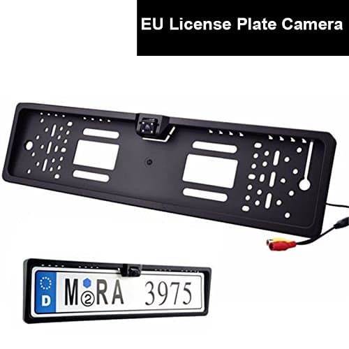 Car Auto Universal EU License Plate Frame Parking Camera, 170 Degree Backup Rear View Cam Durable Metal 8 IR Lights Night Vision Easy Installation Waterproof HD - Black