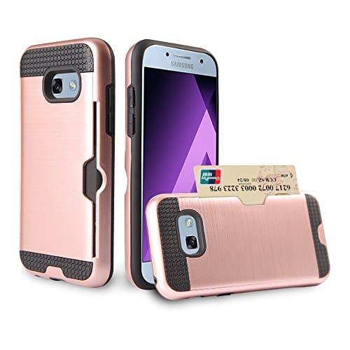 Samsung Galaxy A3 2017 Case,Dual Layer Hybrid Shock Protection Phone Case Cover with Card Slot for Galaxy A3 (Rose gold-black)