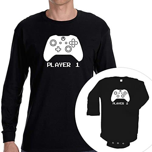Matching Shirts Player 1 Player 2 Xbox Set Black T-Shirt and Bodysuit Fathers Day (XLarge/Newborn)