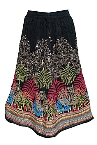 Yogachic Women's Rayon Black Printed Maxi Skirt