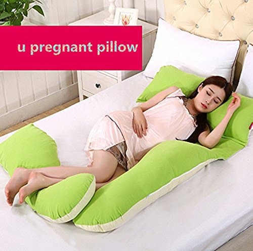 Herasa Contoured Body Pillow – U Shaped – Full Support – Pregnancy Pillow – Side Sleeping - Maternity & Nursing Support Cushion - Cotton Pillow Cover - Pillow for pregnant women (green)