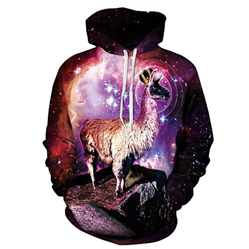 Queen Area 3d Digital Print Lunar Llama Drawstring Hooded Sweatshirt Casual Pullover Hoodie with Big Pockets XL