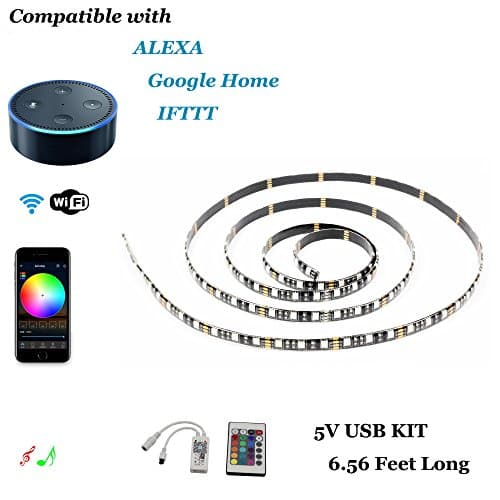 INVOLT LED Strip Lights Alexa Compatible USB Kit, 2M 6.56Ft 5V 5050 RGB 120LEDs, Wifi SmartPhone Wireless Control & Music Sync, Work with Android IOS APP, IR Remote Controller & Google Home & IFTTT