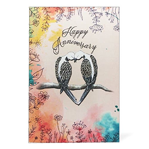 Anniversary Card with Silver Bar, Lovebirds, Envelope Included