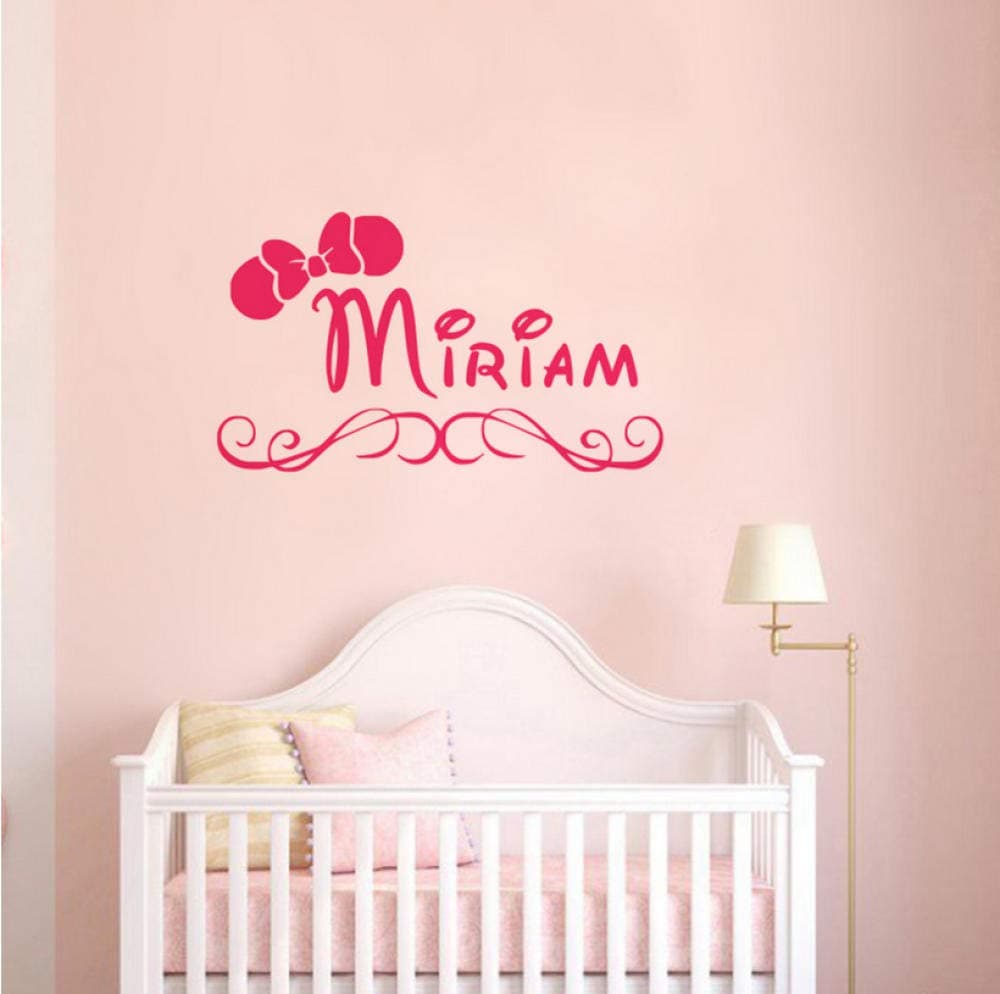 xiaomeihao Kids Room Decor Personalized Name Wall Decals Minnie Mouse Bow Wall Sticker Custom Girl Name Vinyl Wallpaper Vinyl Art 72X42Cm