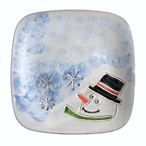 MudWorks Pottery Carved Snowman 8-inch Square Plate