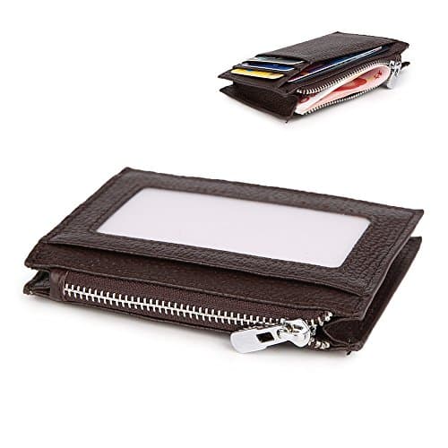 Sinohome RFID Blocking Genuine Leather Slim Card Holder Mini Wallet with Zipper