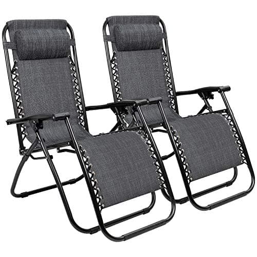 Tuoze Zero Gravity Chairs Adjustable Outdoor Folding Lounge Patio Chairs with Pillow Recliners for Poolside, Beach, Yard Set of 2 (Grey)