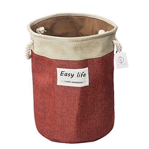 Hamper 17.7" x 13.8" Laundry Basket, Foldable Canvas Fabric Bin, Round Linen Collapsible Storage Basket for baby room, Nursery, Laundry room, Toy Organizer (Easy life- Red)