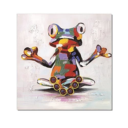 Oil Paintings On Canvas Practicing Yoga Frogs Artwork Wall Decor Art for living Room Bed Room Dinning Room Framed Stretched Ready to Hang -16 x 16 inch