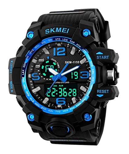 Takyae Men's Large Dual Dial Analog Digital Quartz lectronic Sport Watch Multifunction Two Timezone 24H Military Time Waterproof Casual Back Light 164FT 50M Water Resistant Calendar Day Date - Blue