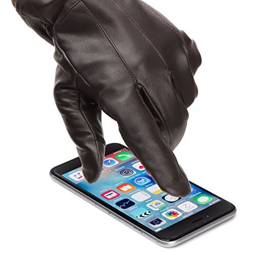 Touch Screen Texting Warm Leather Motorcycle Driving Gloves for Men (Large, Brown)