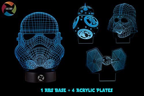 3D Optical Illusion Night Light - 7 LED Color Changing Lamp - Cool Soft Light Safe for Kids - Solution for Nightmares - Star Wars 4 Pack (Storm Trooper, Darth Vader, BB-8 and Tie Fighter)