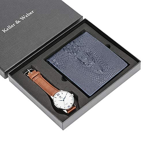 Short Men Wallets Christmas Gift Set for Men, Leather Band Quartz Waterproof Quartz Wrist Watch for Boy Boyfriend, Short Small New Crocodile Pattern Wallet for Dad Husband - JLySHOP